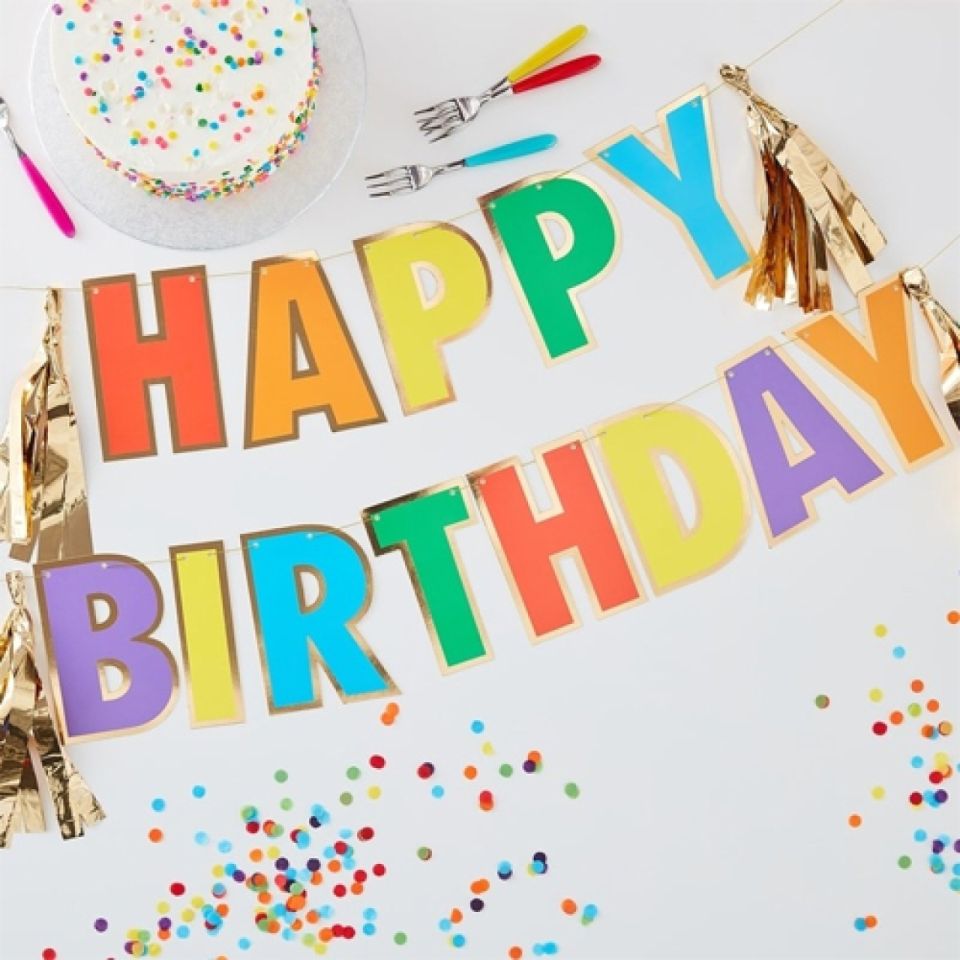 party girlande happy birthday regenbogen