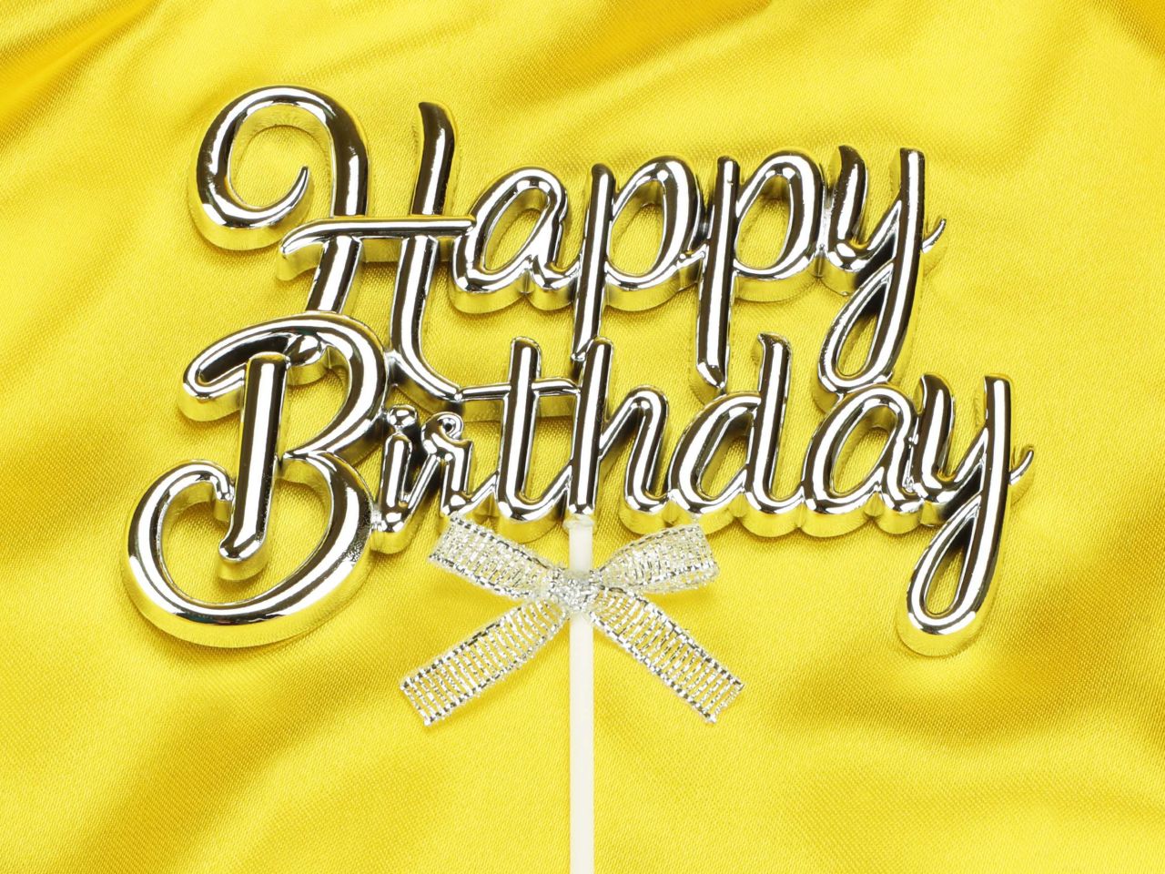3d happy birthday cake topper silver