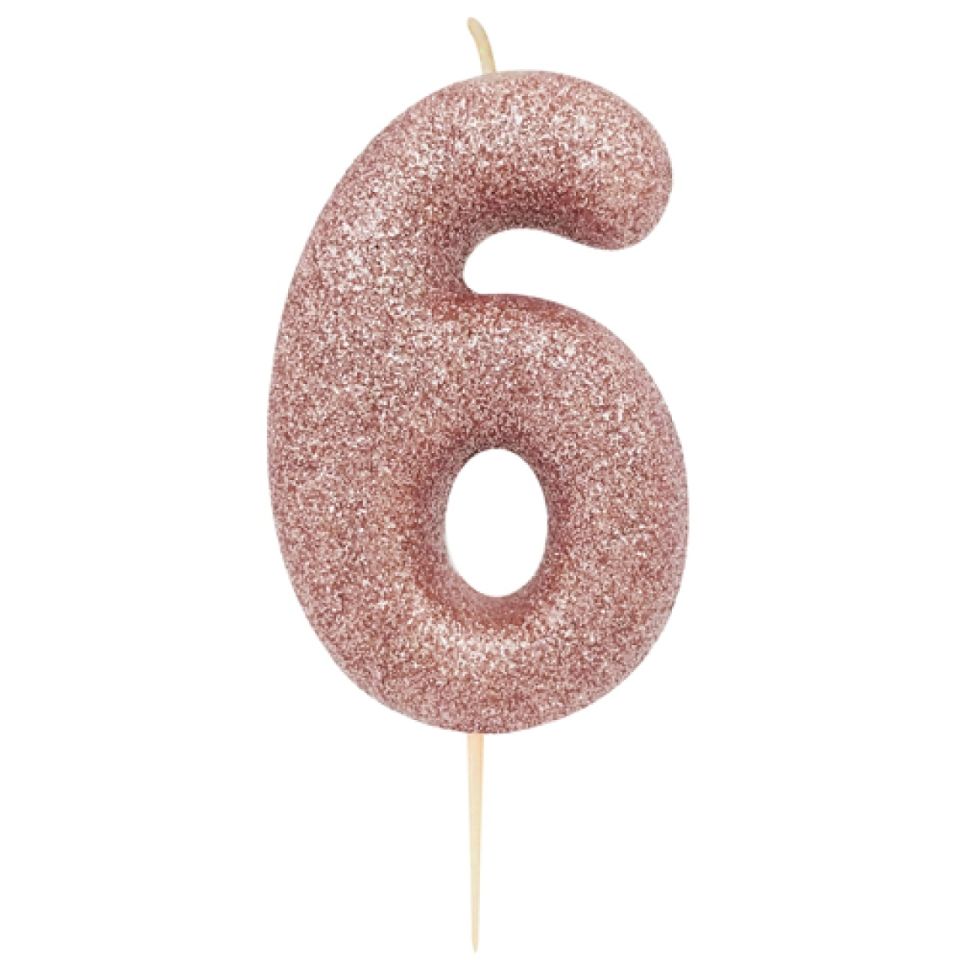 birthday candle number 6 rose gold 7 cm