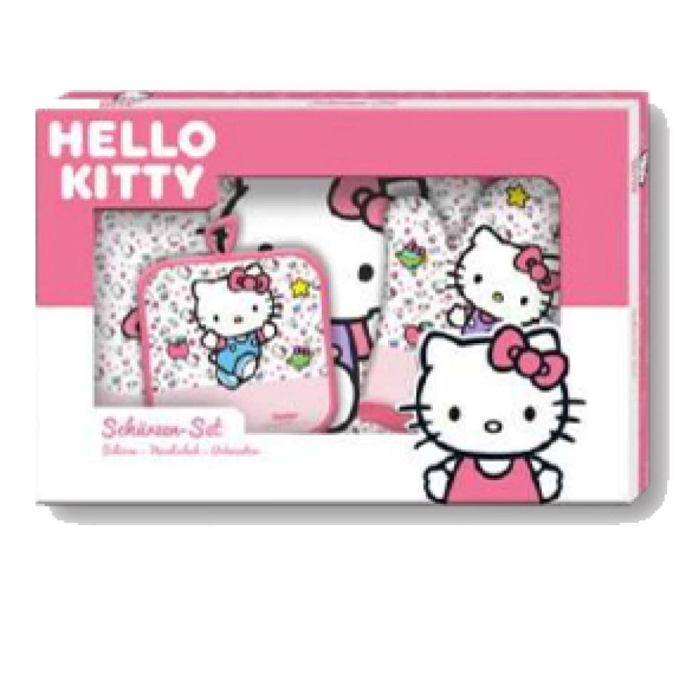 kinderschuerze hello kitty set mit handschuh und topflap
