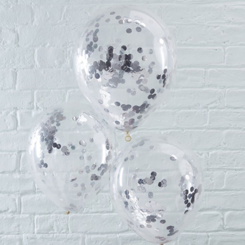 luftballons silbernes konfetti 5 stueck 30 cm
