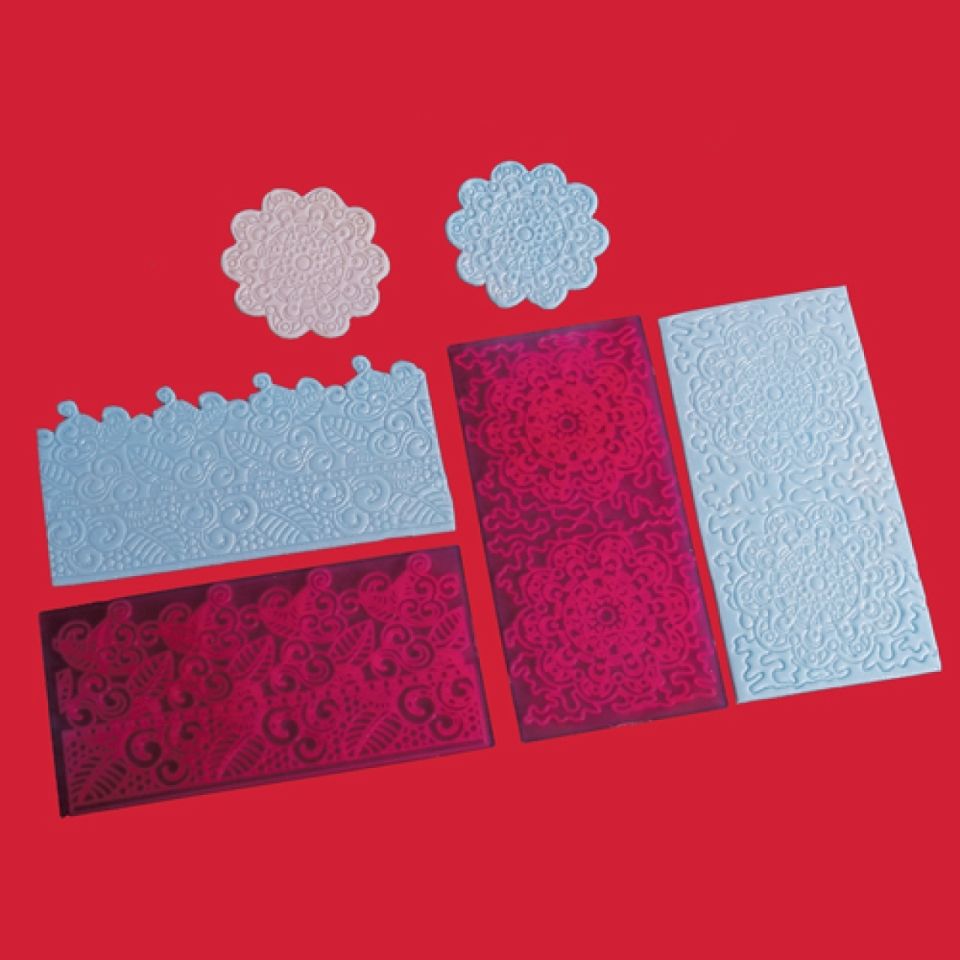 fmm 2 praegematten set motiv filigree lace 15x7 cm