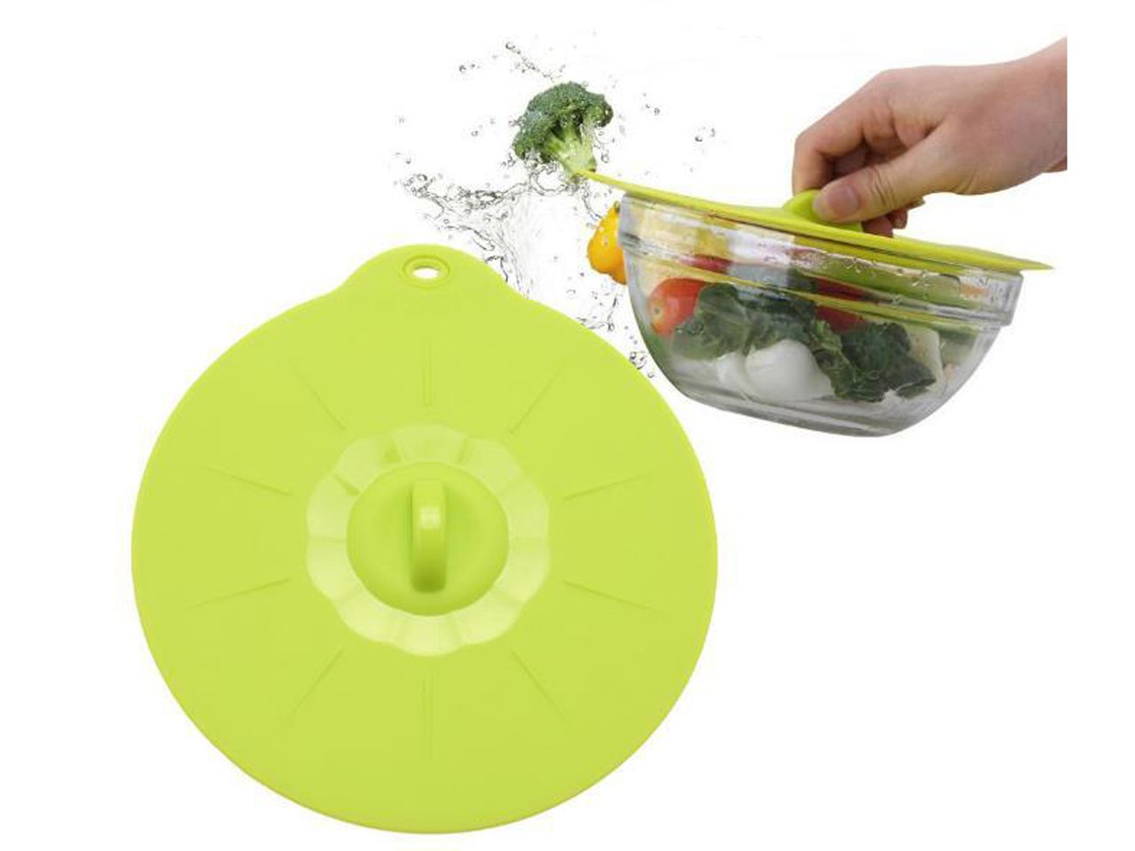 universal lid made of food safe silicone o25 cm green transparente