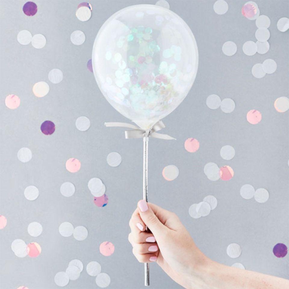 torten topper mini konfetti ballons silber 5 stk
