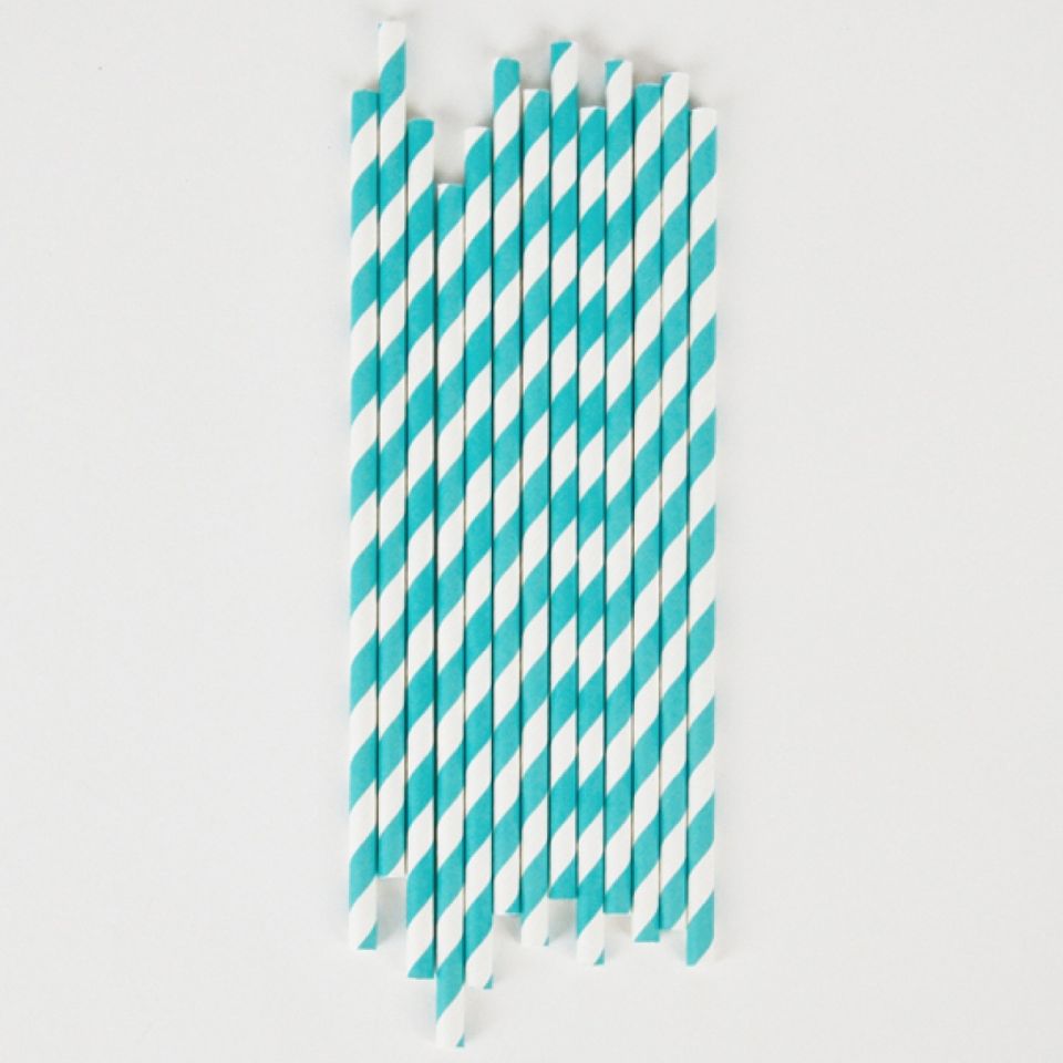papier strohhalme 20 cm tuerkis gestreift 10 stk