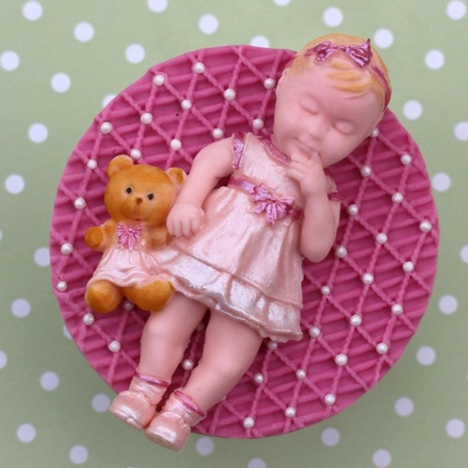 fondant mould baby girl with teddy 9 cm