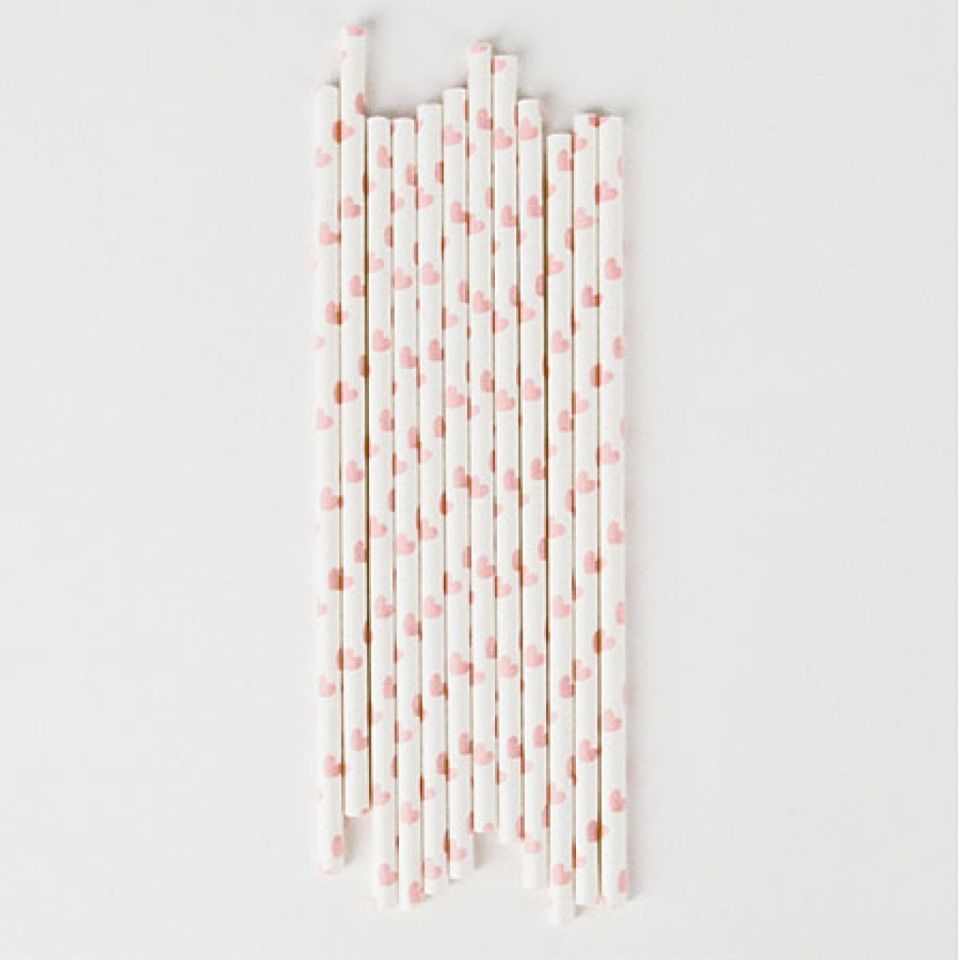 pink heart paper straws 20cm 10 pieces