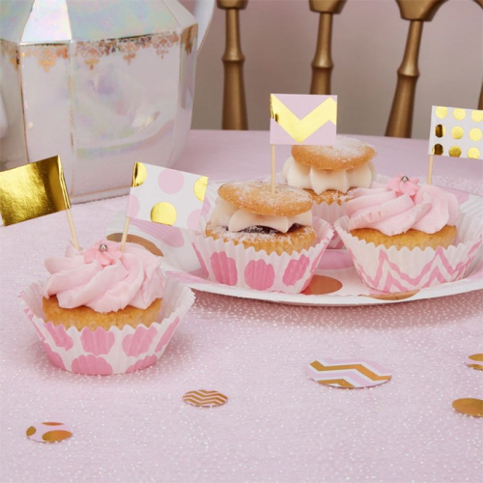 cupcake picker pink and gold 20 pieces 8 cm