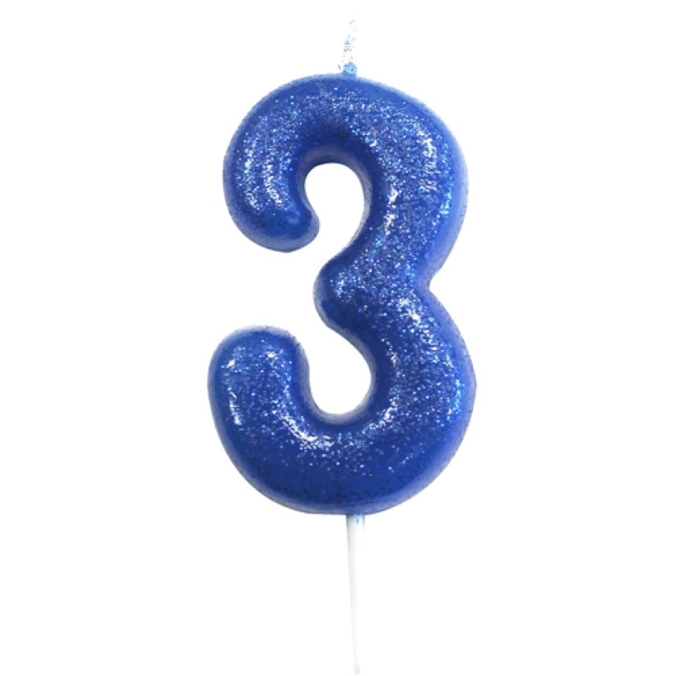 geburtstagskerze zahl 3 blau mit glitzer 7 cm