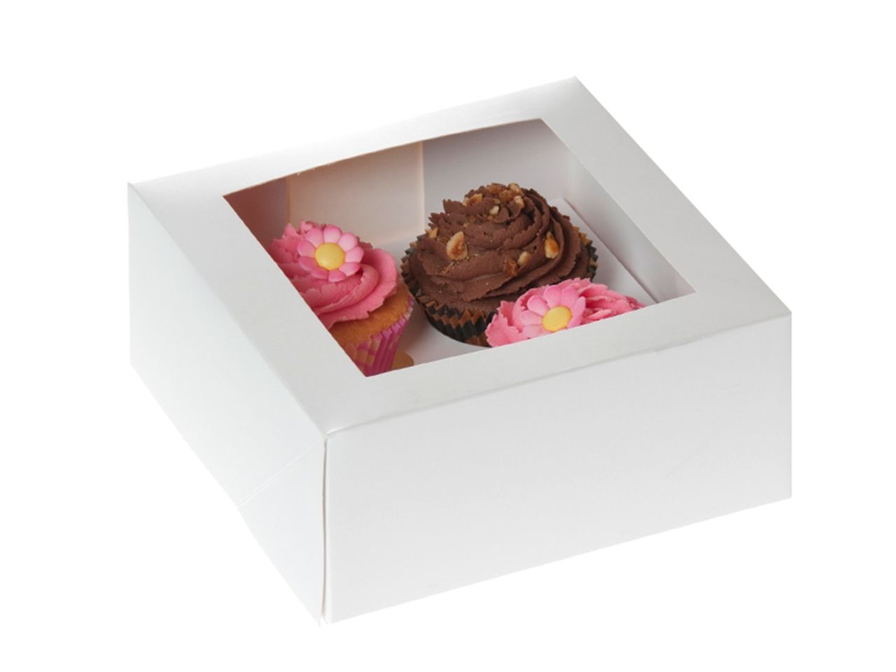 cupcake box for 4 cupcakes with window white 2 pieces