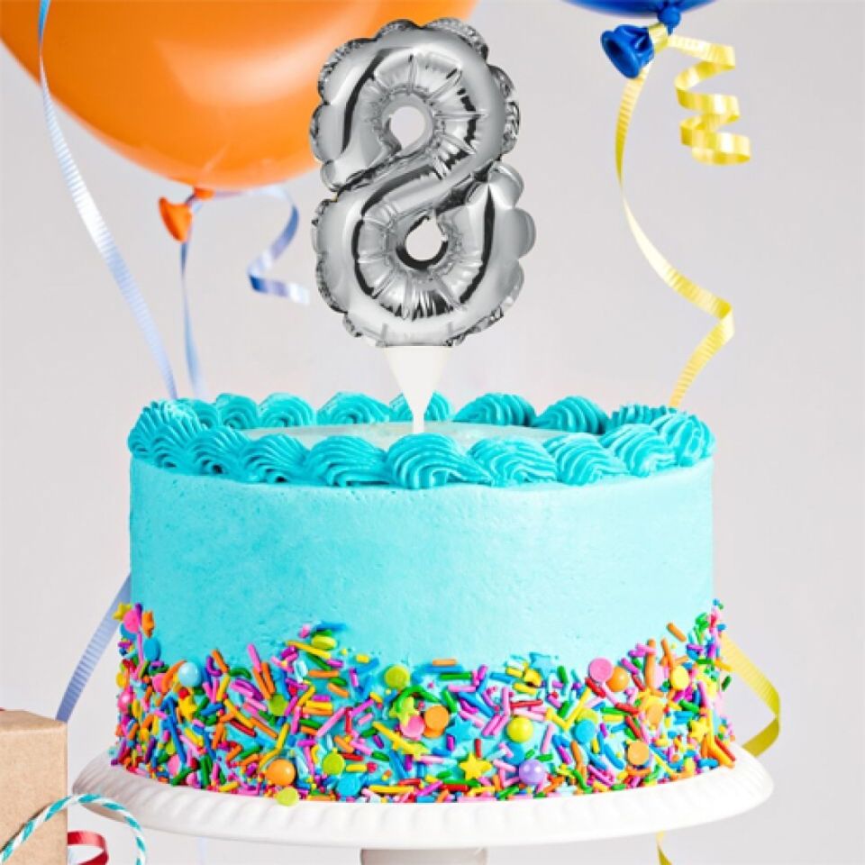 ballon topper zahl 8 silber 13 cm