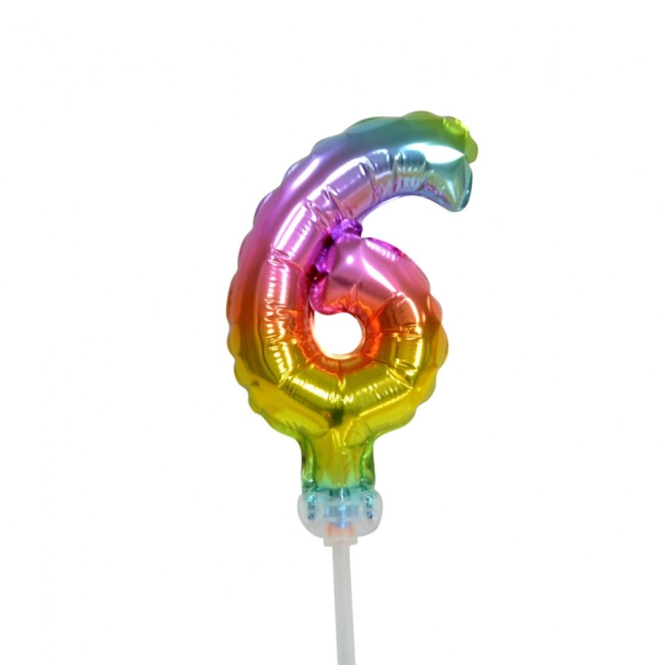 balloon topper number 6 rainbow