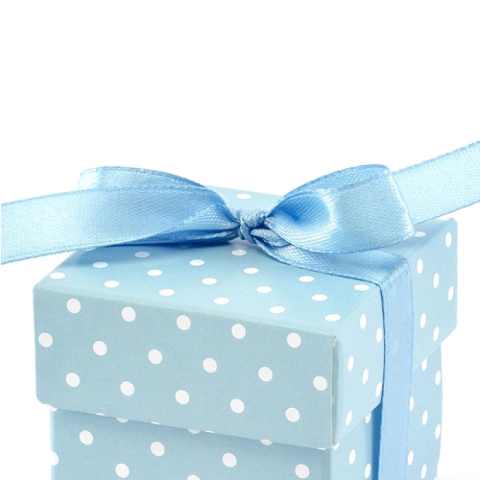 mini geschenkboxen blau mit punkten