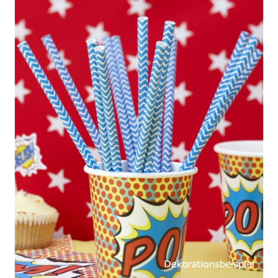 papierstrohhalme blau chevron 20 stk