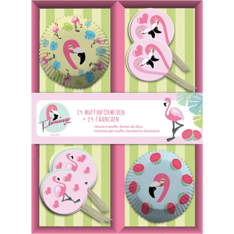 muffinfoermchen set mit picker flamingo