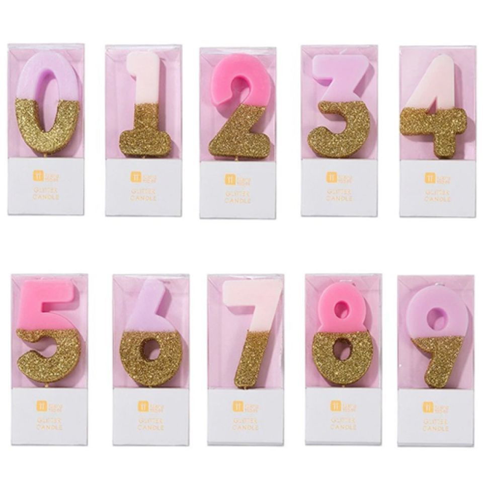birthday candle number 2 pink and gold glitter