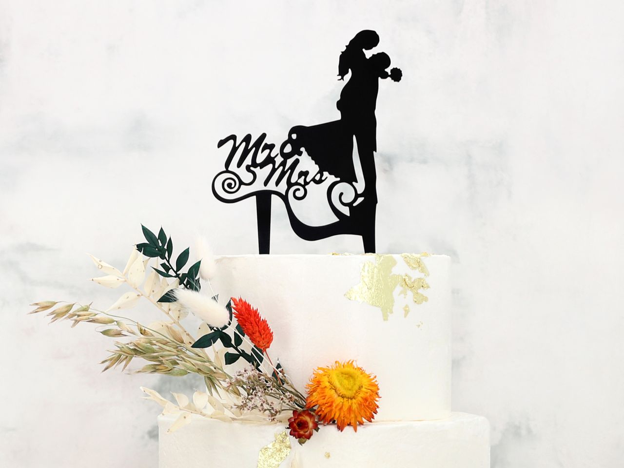 mr mrs cake topper black