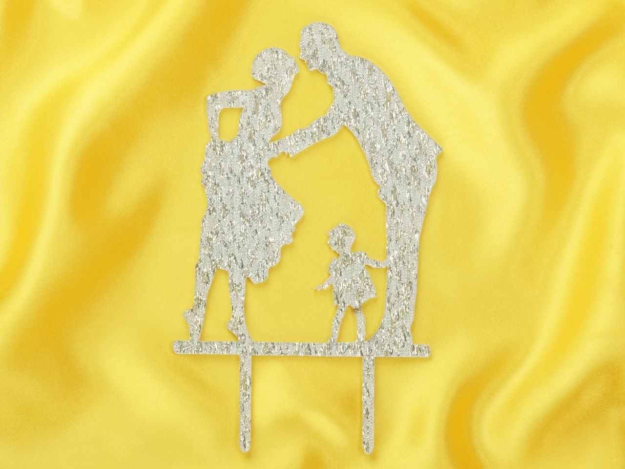 cake topper brautpaar mit kind silber