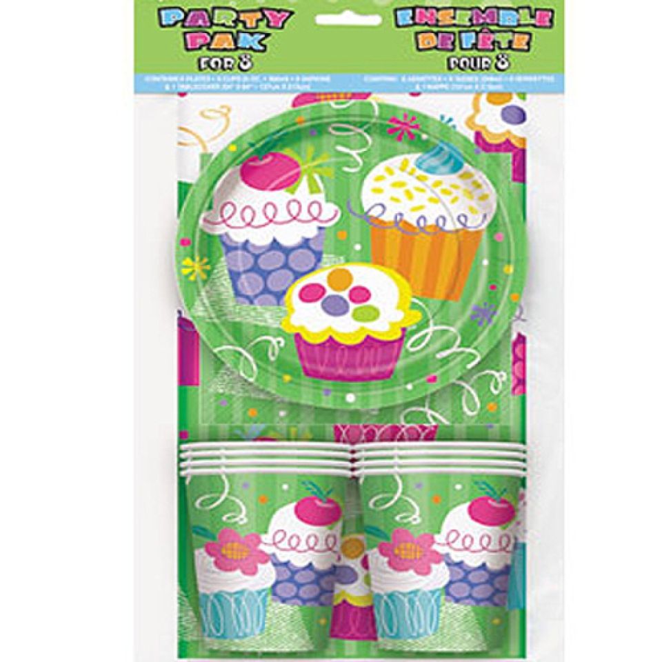 party set 8 pers cupcakes teller becher servietten und tischdecke