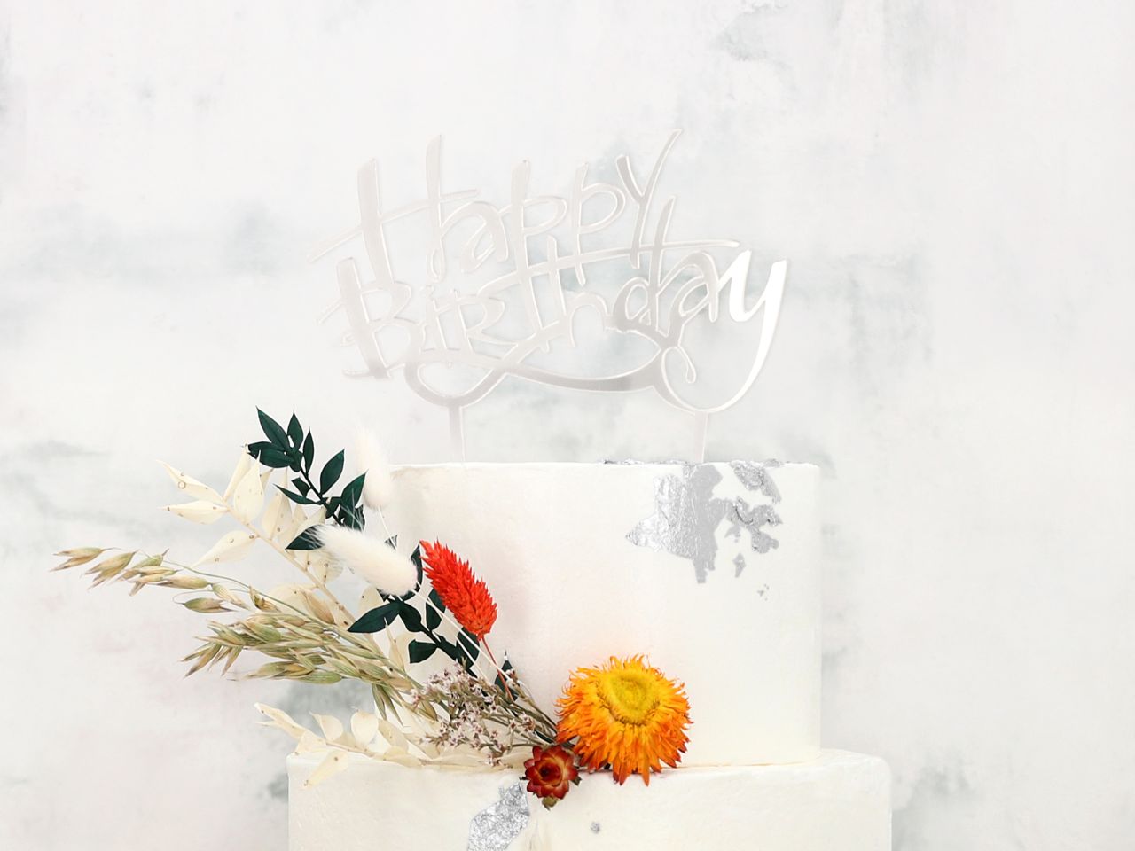 happy birthday cake topper silver