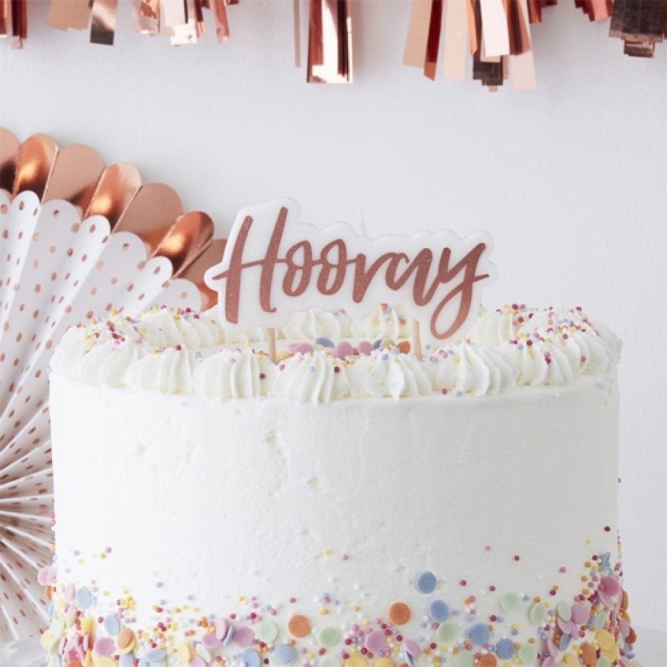 hooray birthday candle rose gold