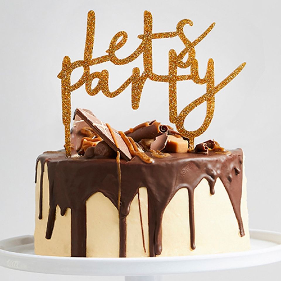 torten topper lets party gold