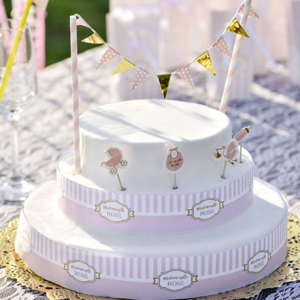 tortendekoration wimpel girlande toppers set baby rosa