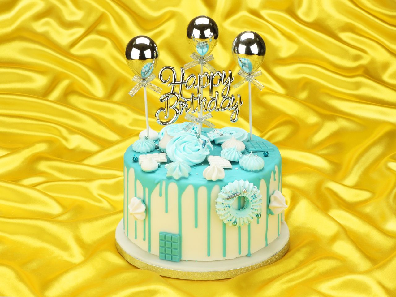 cake topper happy birthday silber 3d