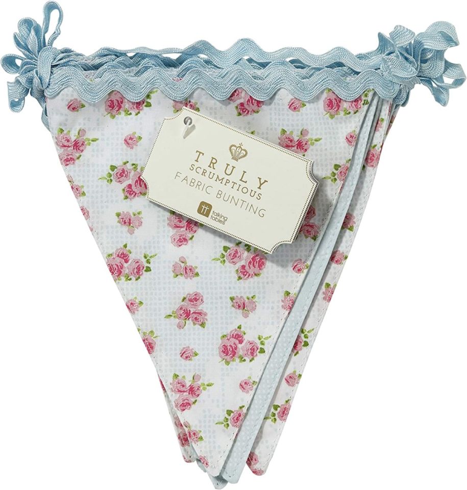 baby blue rose fabric garland 12 pennants 3m