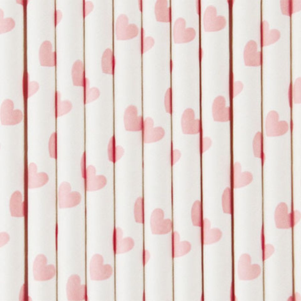papiertrinkhalme 20 cm rosa herzen 10 stk