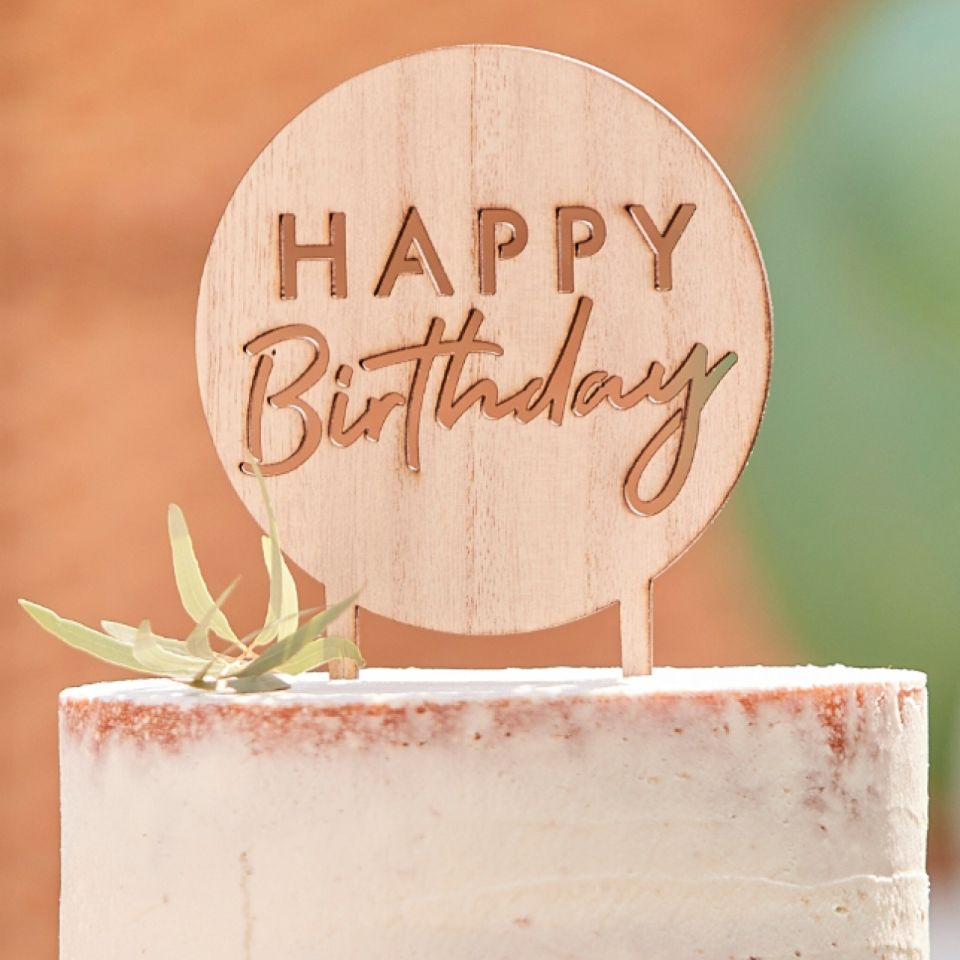 torten topper happy birthday rund holz