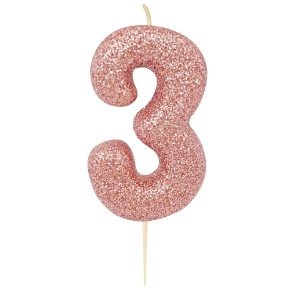 geburtstagskerze zahl 3 rose gold 7 cm