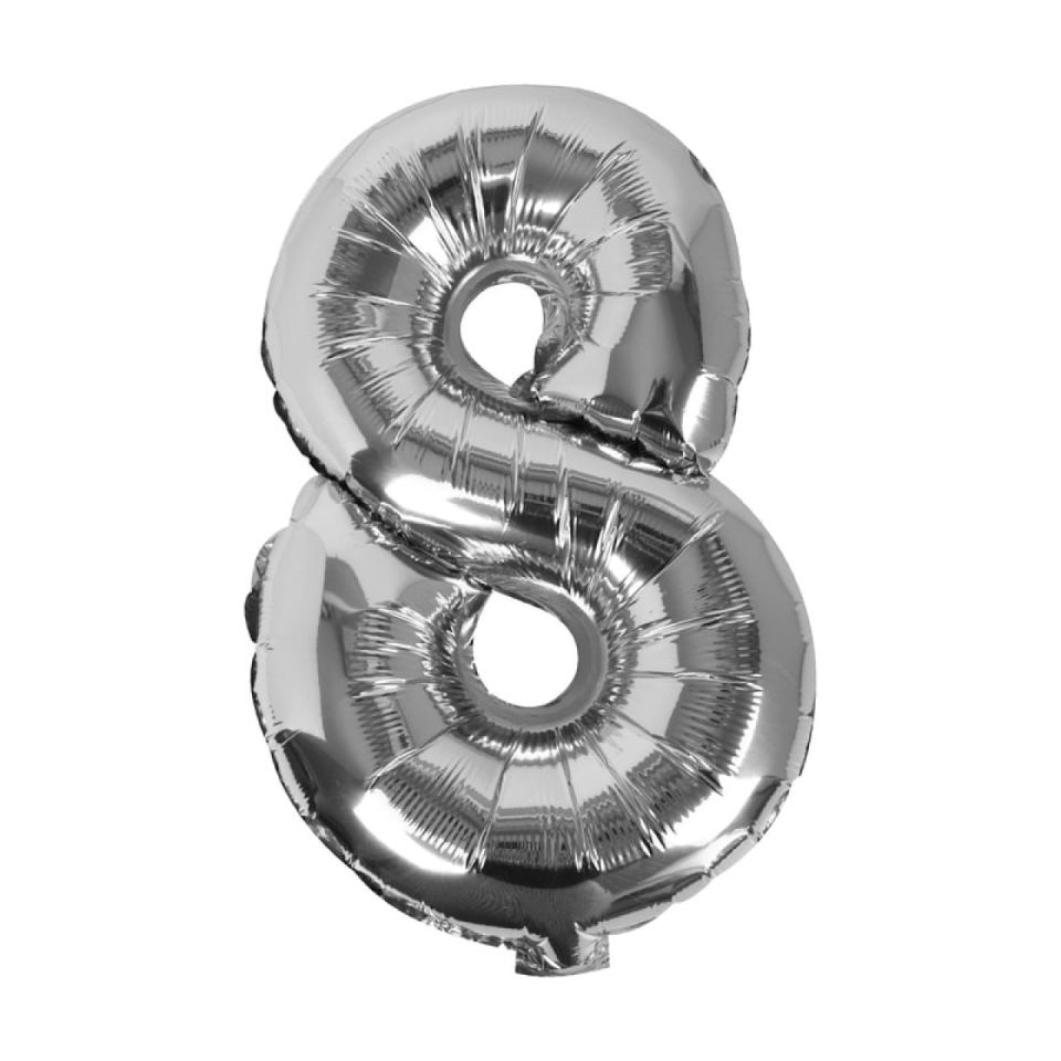 folienballon zahl 8 silber 40 cm