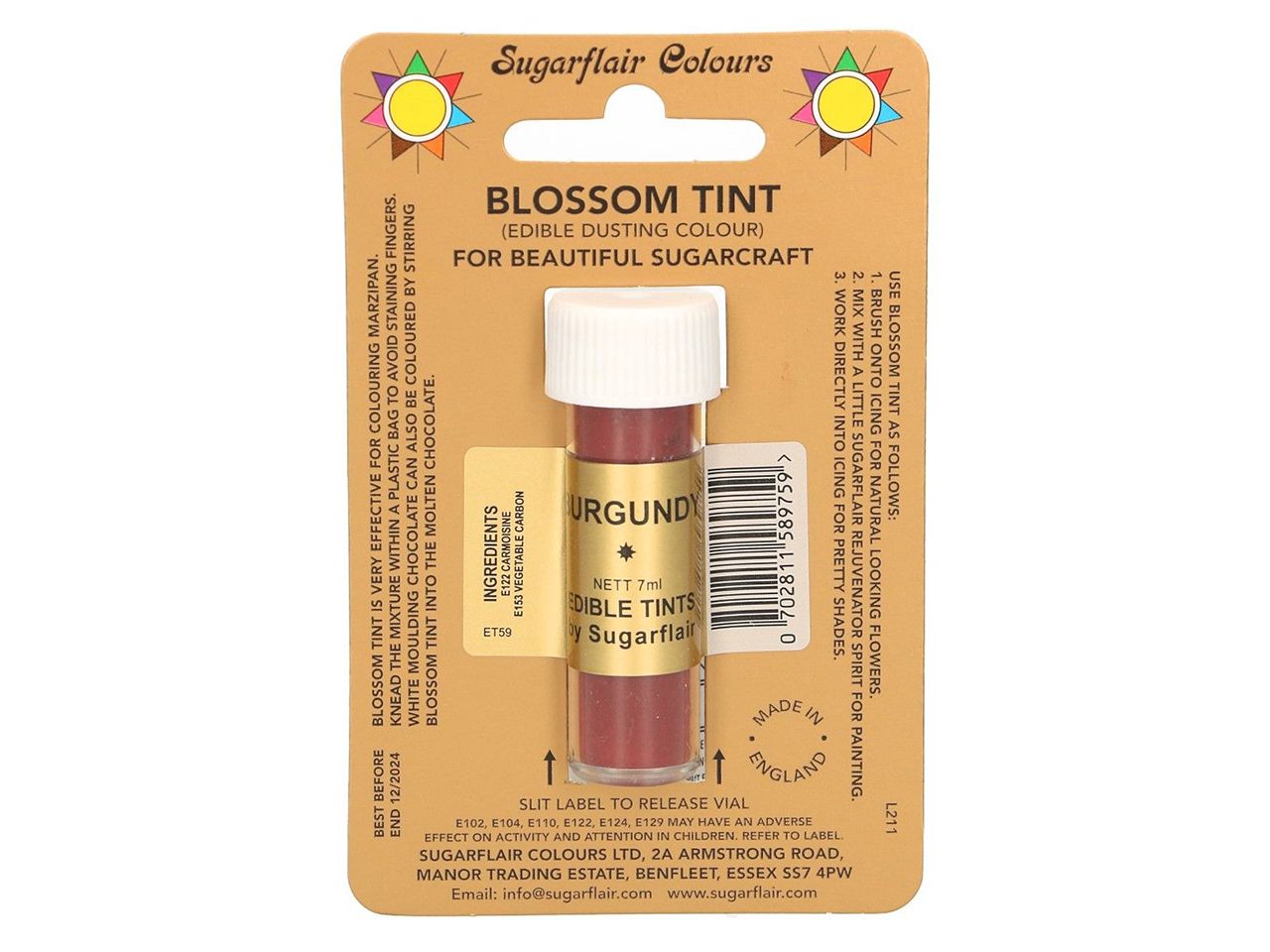 sugarflair puderfarbe burgundy dunkelrot 7ml