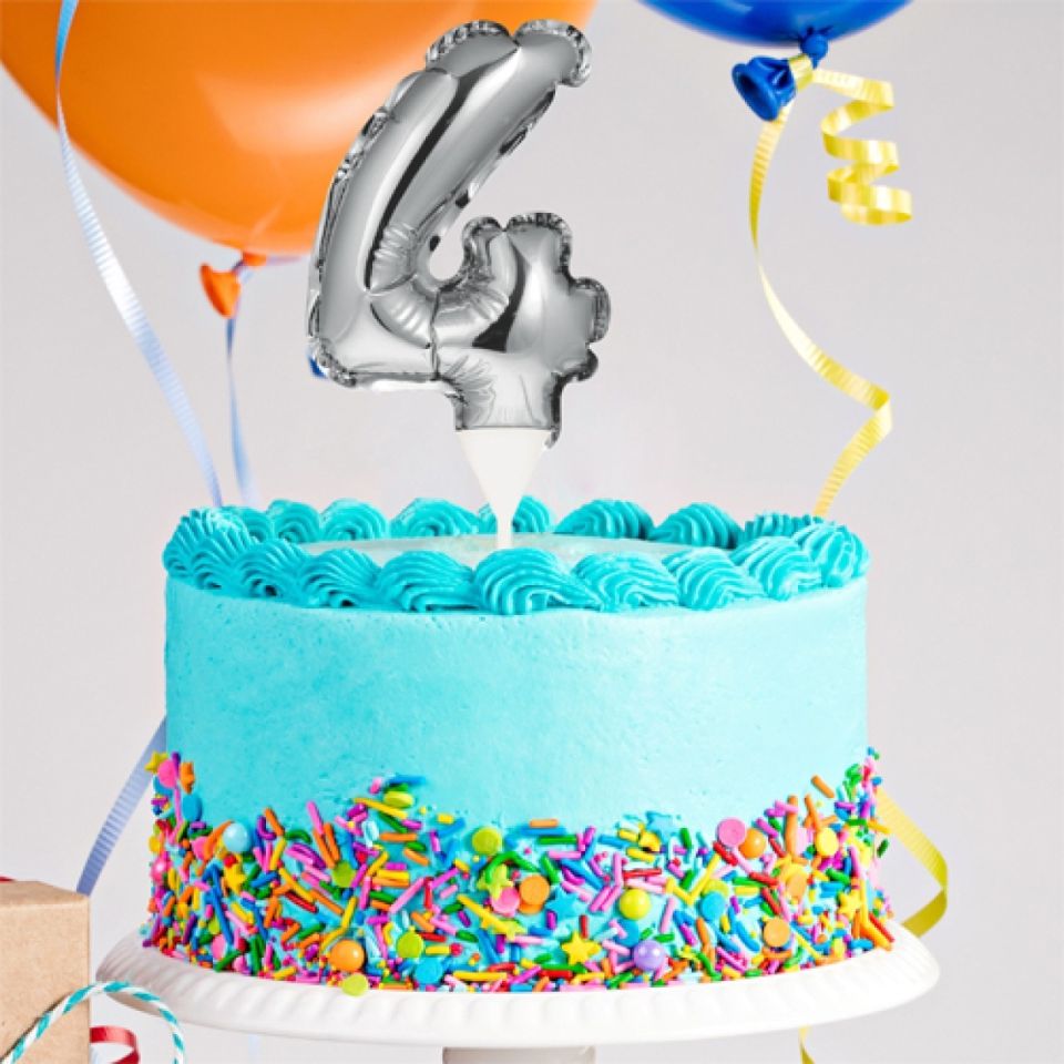 ballon topper zahl 4 silber 13 cm
