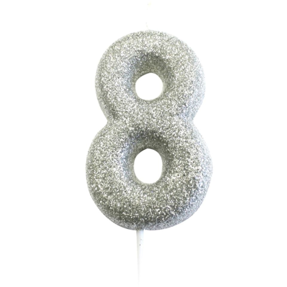 birthday candle number 8 silver 7 cm