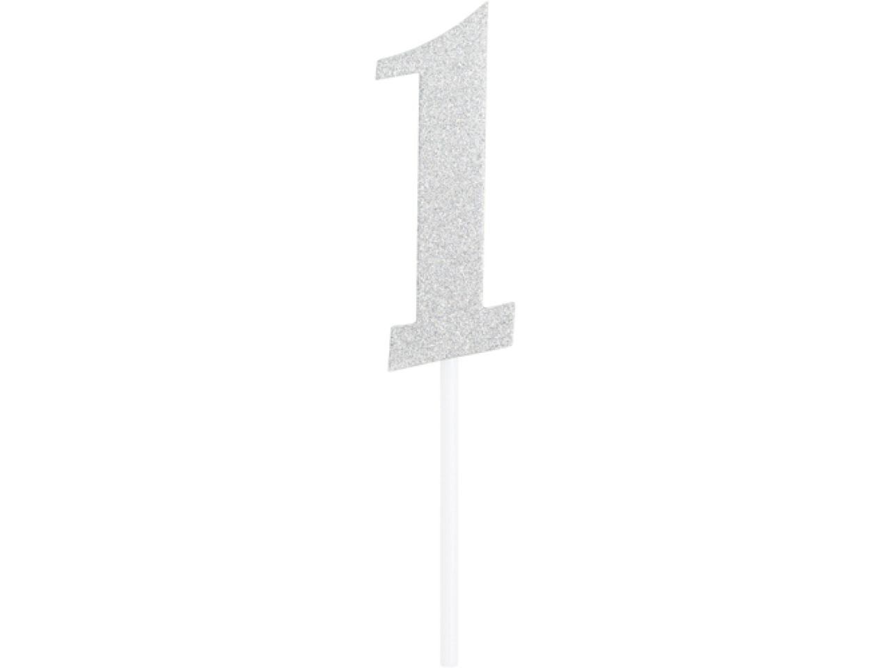 torten topper 1 silber glitzer 20 cm