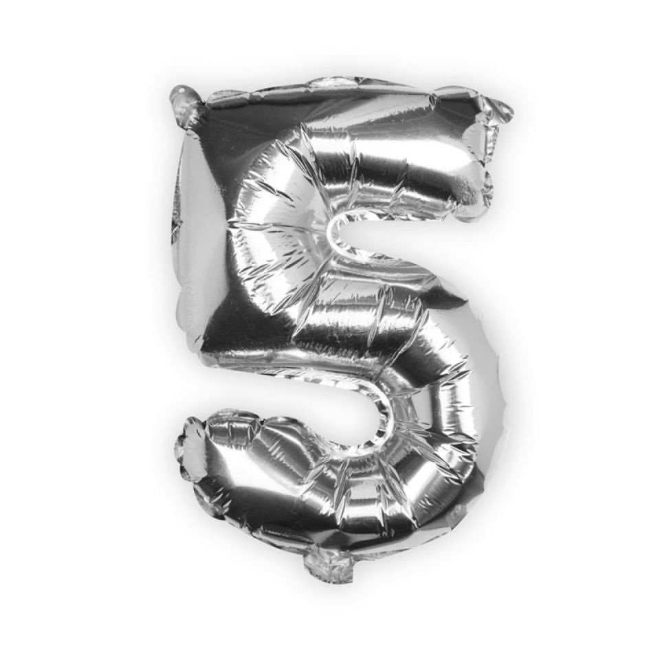 folienballon zahl 5 silber 40 cm