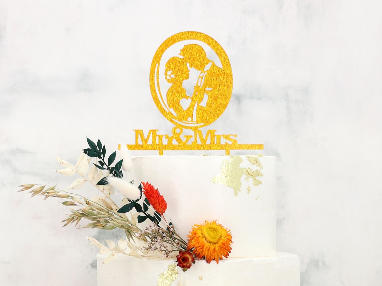 cake topper mr mrs gold