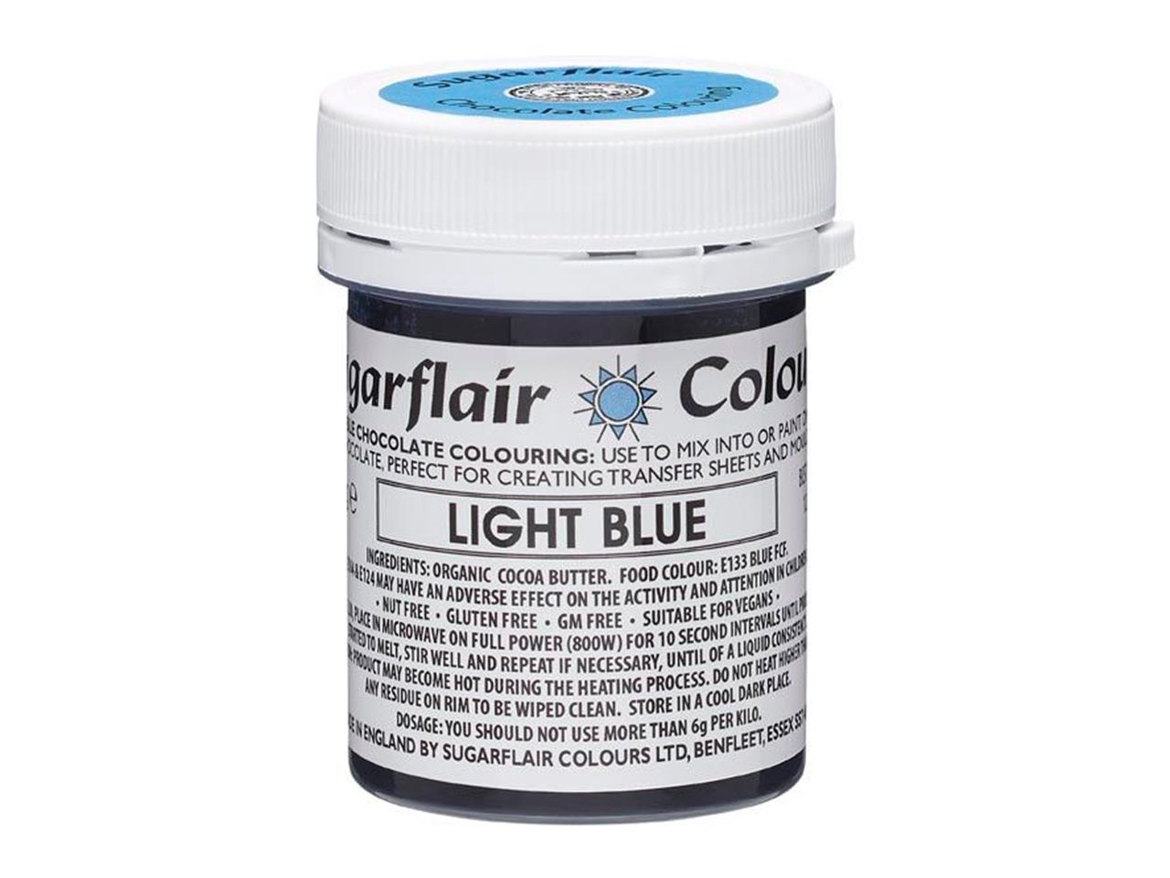 sugarflair chocolate colour light blue 35g