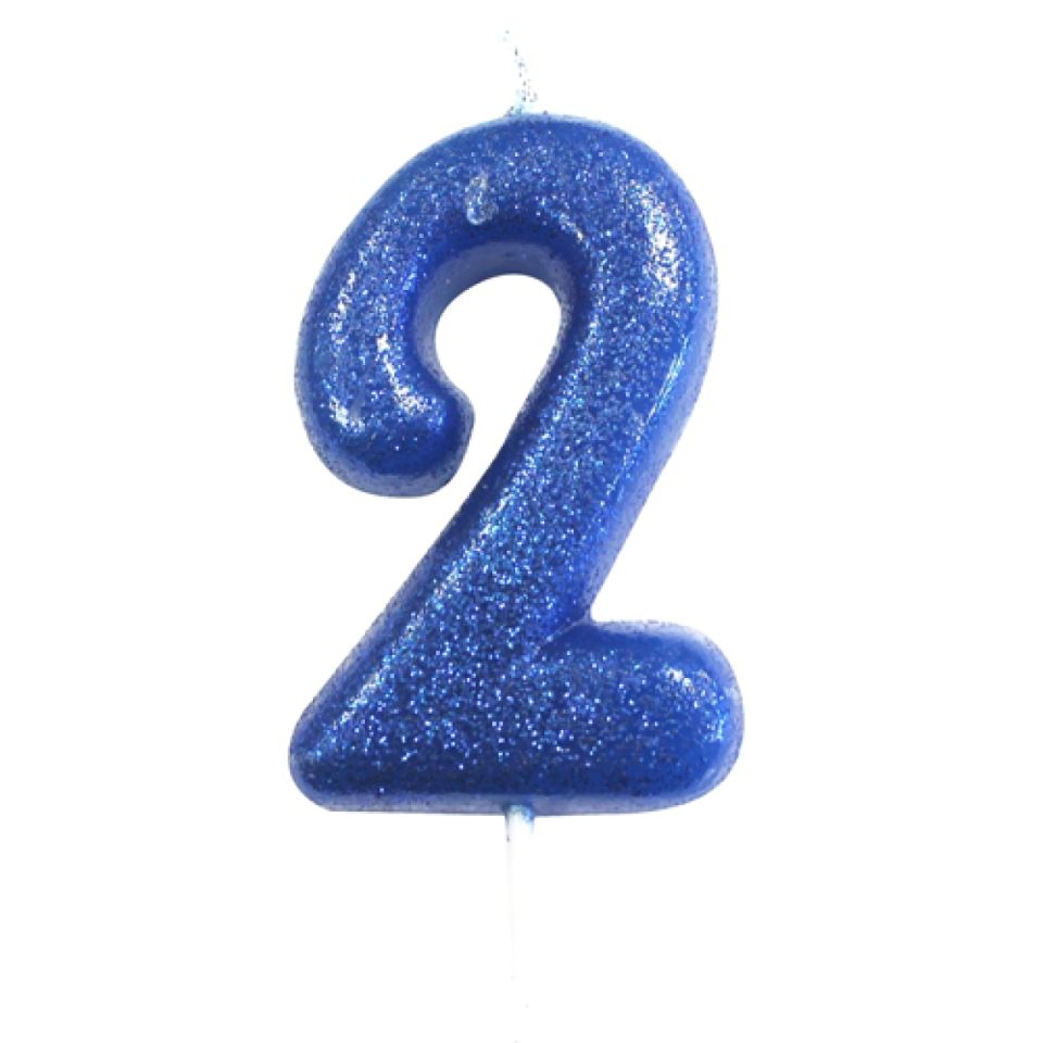 geburtstagskerze zahl 2 blau mit glitzer 7 cm