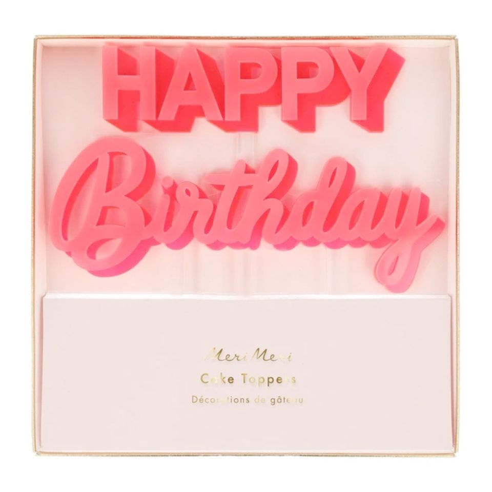 torten topper happy birthday pink acryl 16 cm