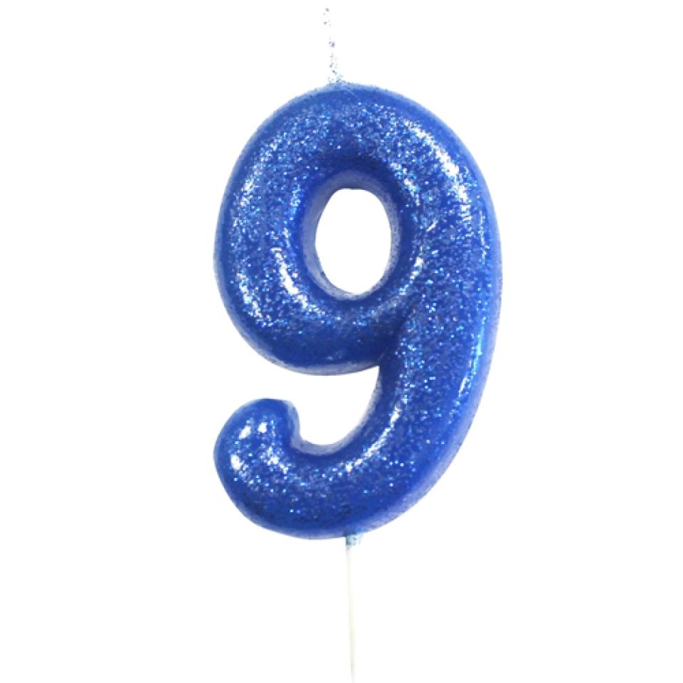 birthday candle number 9 blue glitter 7 cm