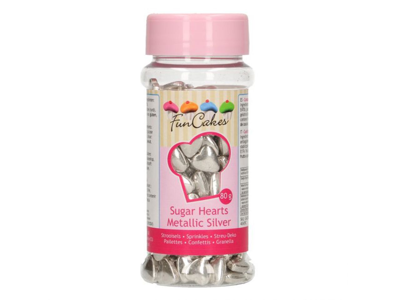 funcakes sugar hearts metallic silber 80g