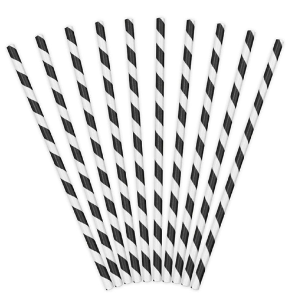 black striped paper straws 10 pieces