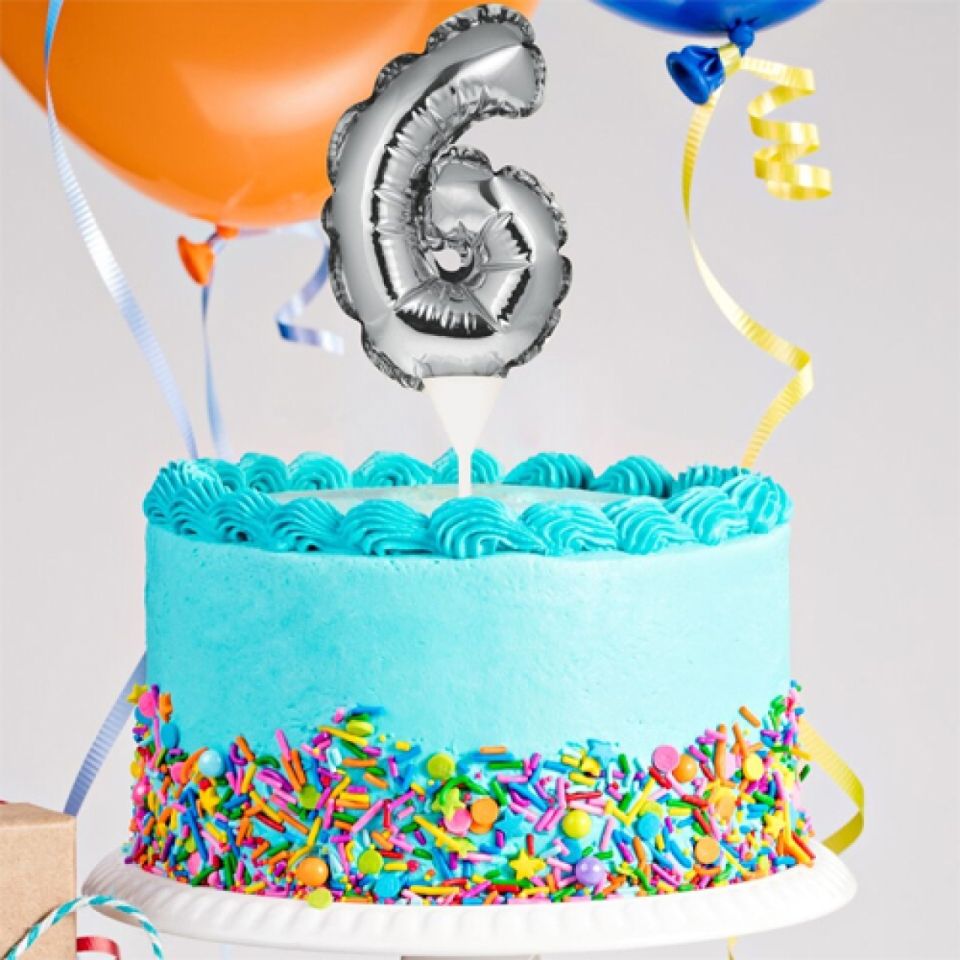 ballon topper zahl 6 silber 13 cm