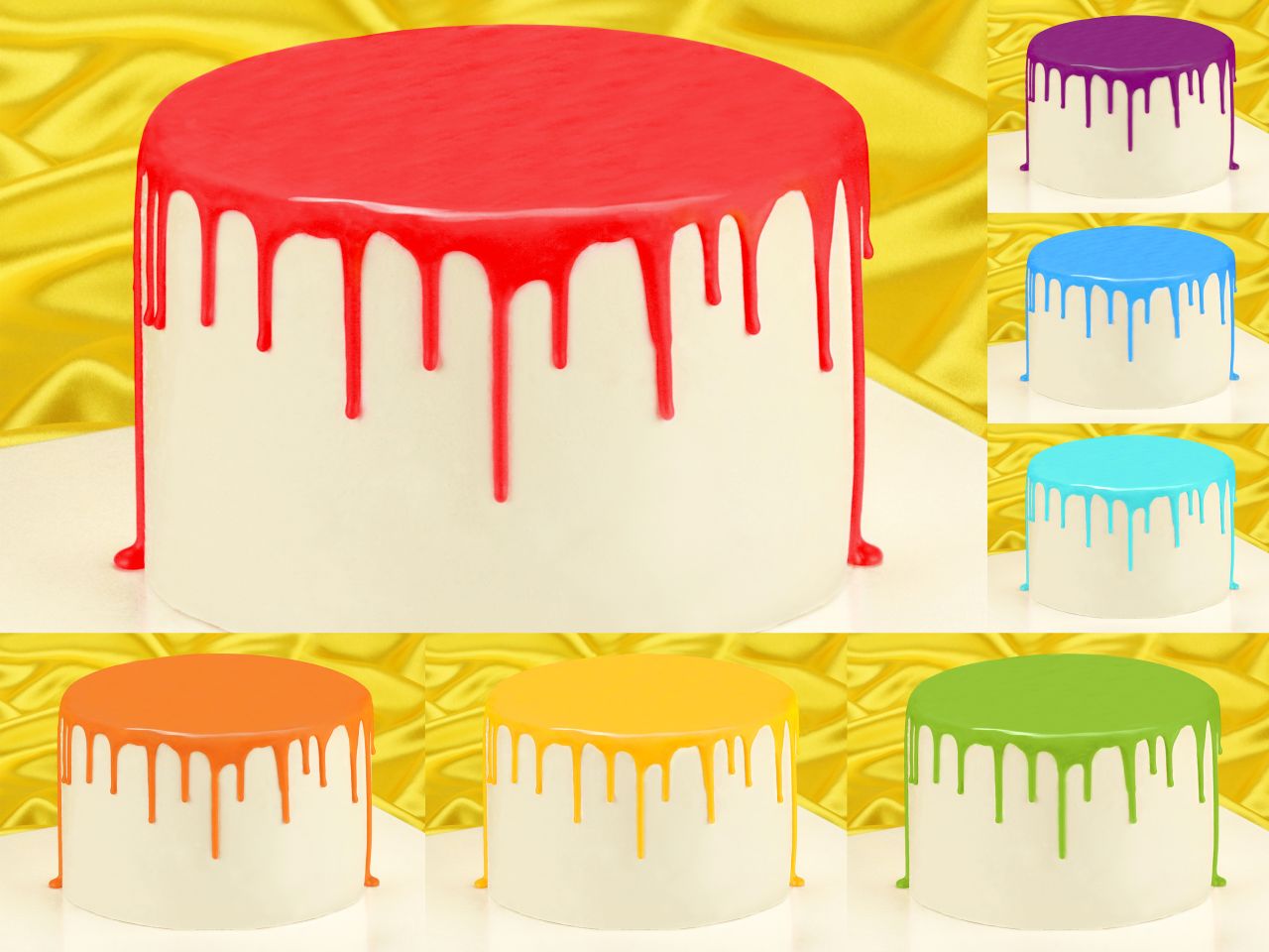 cake drip glaze rainbow set of 7
