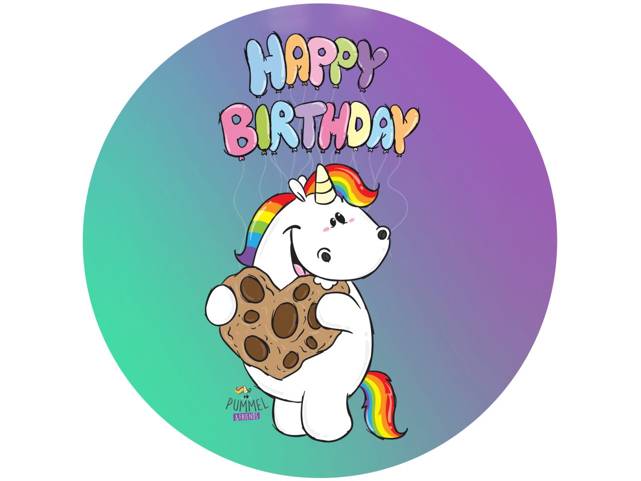 tortenaufleger pummeleinhorn happy birthday rund 20cm