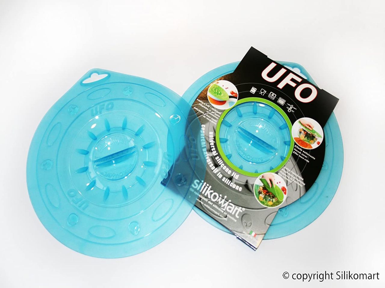 universaldeckel aus silikon 29cm blau transparent
