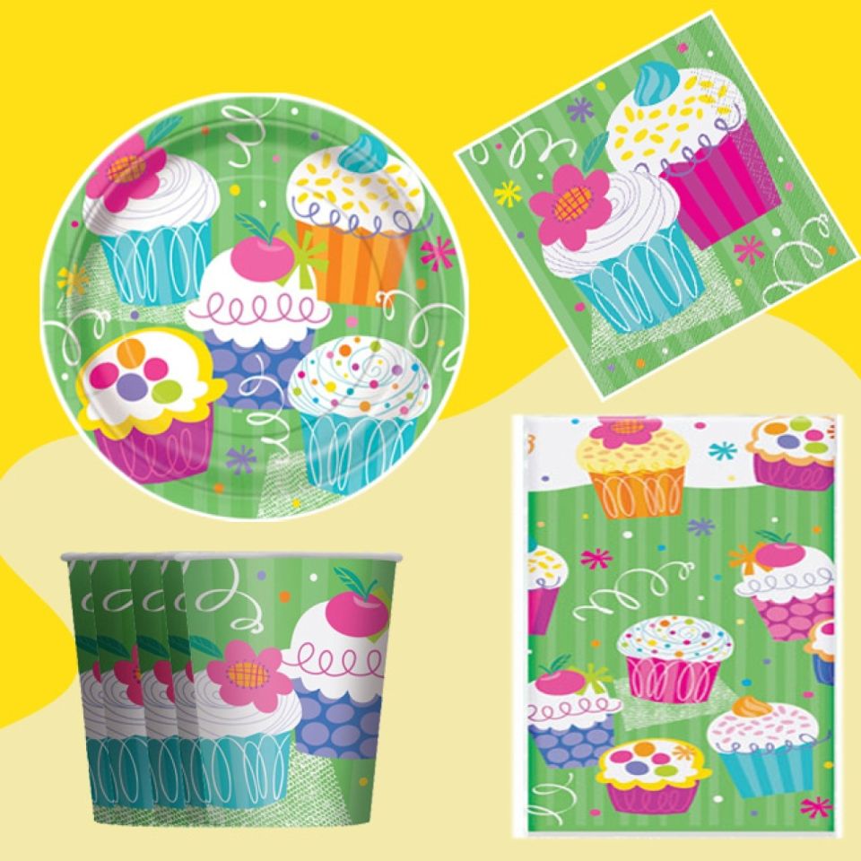 party set 8 pers cupcakes teller becher servietten und tischdecke